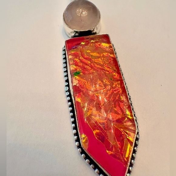 2 1/2 inch Opalite and Rose Quartz pendant on a silver chain. - Picture 3 of 6